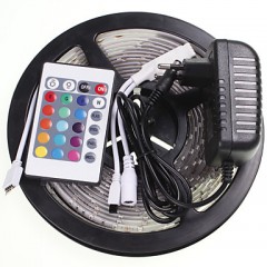 5M 16.4ft Waterproof RGB 300x5630 SMD LED  Flexible LED Light Strips +24 Key IR 12V 2A Power Supply AC100-240V  