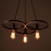 Loft Retro Restaurant Bar Pendant Lamps American country wrought iron chandeliers industrial style wheels  