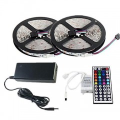 Waterproof 2×5M 300X3528 SMD RGB LED Strip Light and 44Key Remote Controller and 6A EU Power Supply (AC110-240V)  