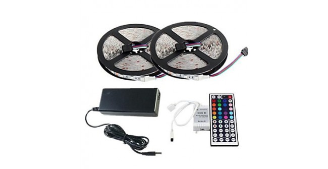 ZDM™ 2×5M RGB LED Strip Light 300 3528 SMD and 44Key Remote Controller and 6A EU AU US Power Supply (AC110-240V)  